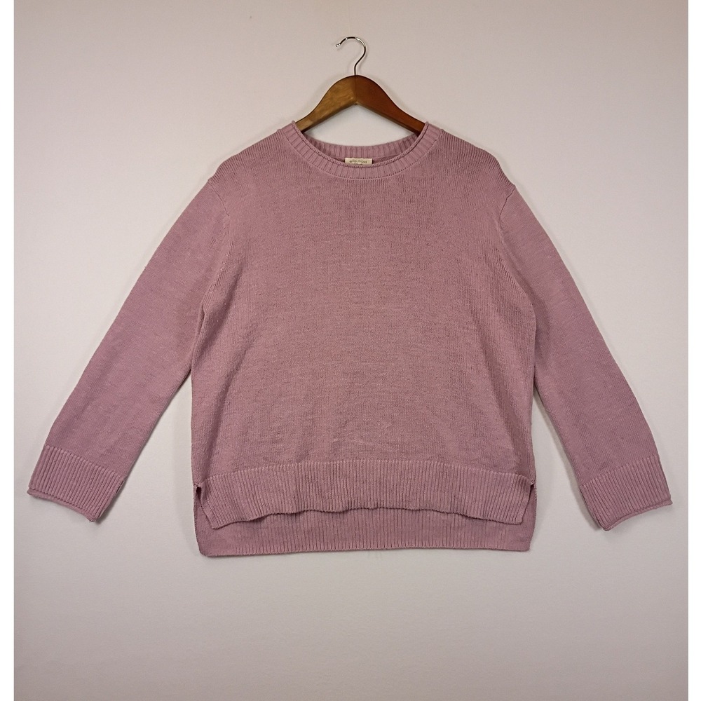 Cozy Minimalist Ella Moss Women Large Mauve Pink High-Low Crew Neck Sweater